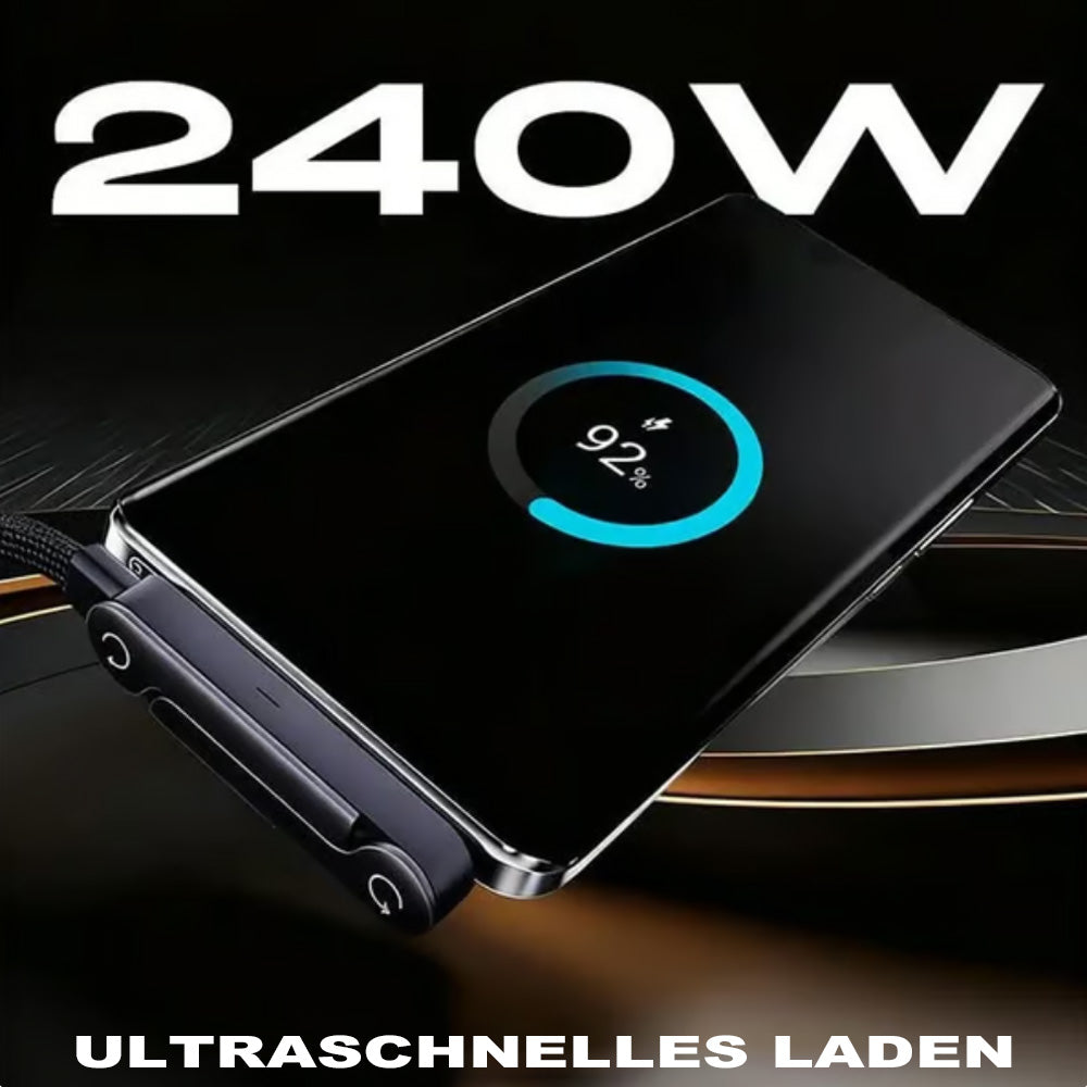 ⚡MFi-zertifiziertes 2-in-1-Schnellladekabel mit integriertem Handy-Ständer – Ultraschnelle 240 W Leistung, offiziell von Apple autorisiert✅