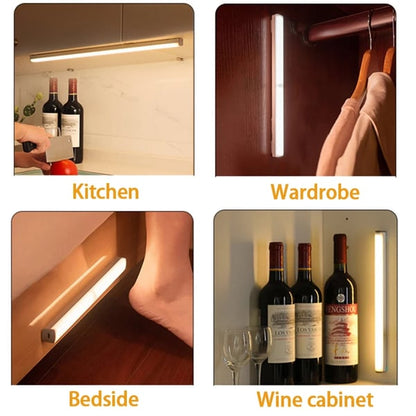 🆙🛒Drahtlose LED-Lichtleiste mit Bewegungssensor – wiederaufladbare und magnetische Unterbauleuchte – ultradünnes Nachtlicht zum Aufkleben für Küche, Kleiderschrank, Treppe und Flur (kein Bohren erforderlich)