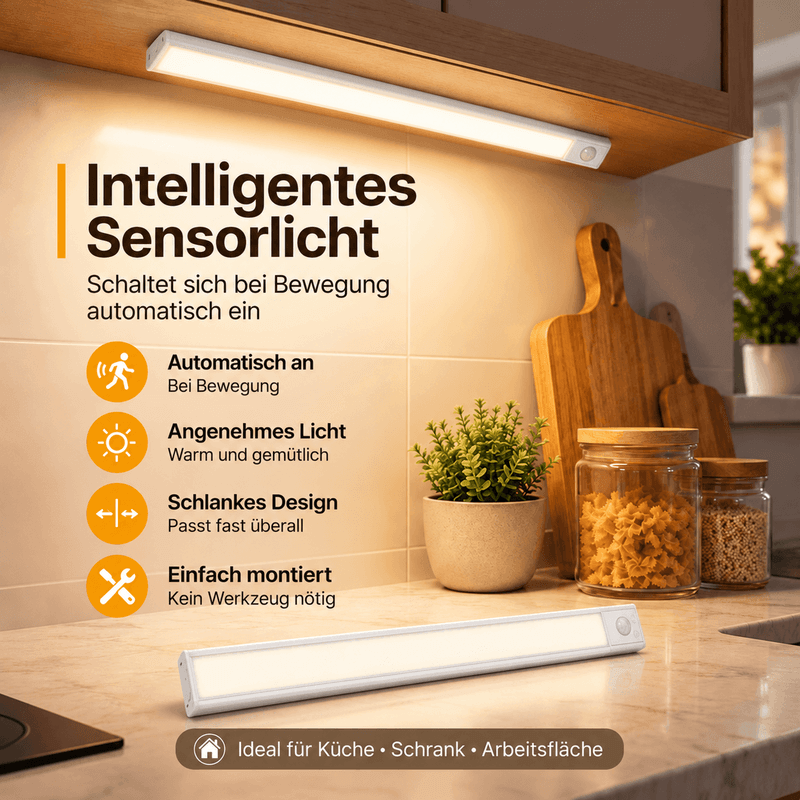💡 clakryna® LED-Unterbauleuchte mit Bewegungsmelder – 3 Lichtfarben, kabellos & wiederaufladbar