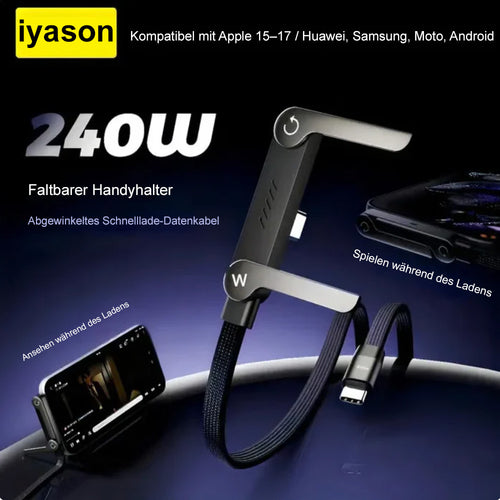 ⚡MFi-zertifiziertes 2-in-1-Schnellladekabel mit integriertem Handy-Ständer – Ultraschnelle 240 W Leistung, offiziell von Apple autorisiert✅