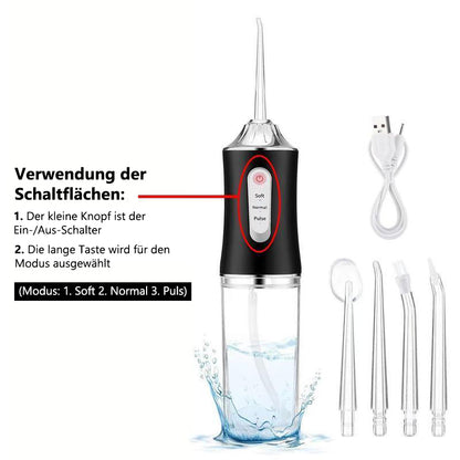 🧼Kabellose Munddusche für ein strahlendes Lächeln ✨-Tiefenreinigung für Zähne & Zahnfleisch | 3 Modi | IPX7 Wasserdicht | Inklusive 4 Aufsätzen