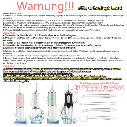 🧼Kabellose Munddusche für ein strahlendes Lächeln ✨-Tiefenreinigung für Zähne & Zahnfleisch | 3 Modi | IPX7 Wasserdicht | Inklusive 4 Aufsätzen