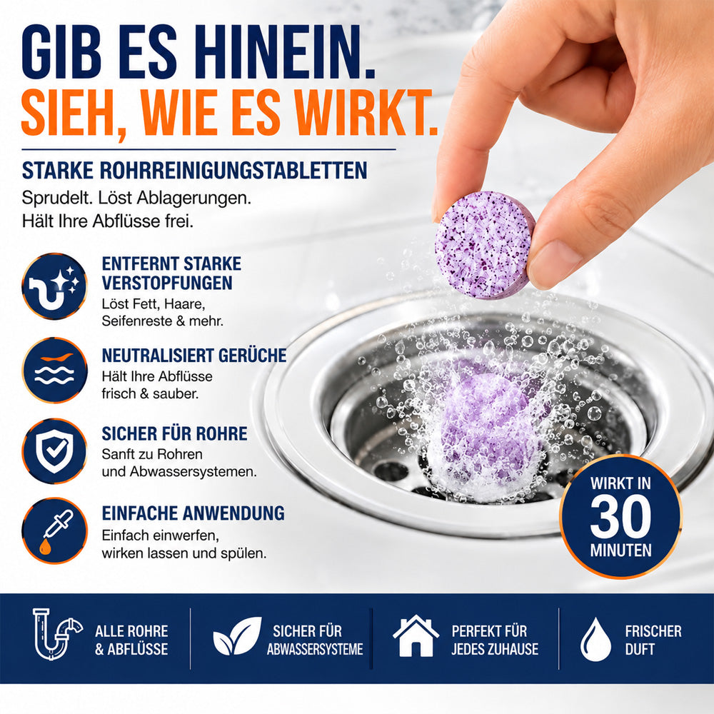 🆙🏠clakryna® Abflussreiniger Tabletten – Löst Haare, Fett & Ablagerungen für freie Rohre