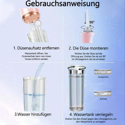 🧼Kabellose Munddusche für ein strahlendes Lächeln ✨-Tiefenreinigung für Zähne & Zahnfleisch | 3 Modi | IPX7 Wasserdicht | Inklusive 4 Aufsätzen