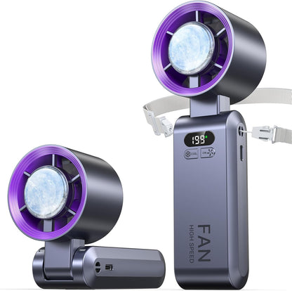 🫧Turbo Handventilator mit Eis-Kühlung, Tragbarer Mini Ventilator mit 12000mAh Akku & LED-Display (1-199 Stufen), Leiser USB Tischventilator für Büro, Reisen & Unterwegs