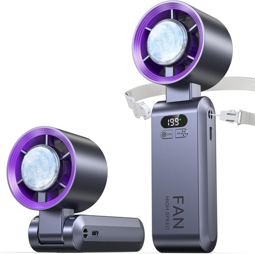 🫧Turbo Handventilator mit Eis-Kühlung, Tragbarer Mini Ventilator mit 12000mAh Akku & LED-Display (1-199 Stufen), Leiser USB Tischventilator für Büro, Reisen & Unterwegs