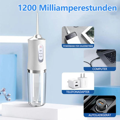 🧼Kabellose Munddusche für ein strahlendes Lächeln ✨-Tiefenreinigung für Zähne & Zahnfleisch | 3 Modi | IPX7 Wasserdicht | Inklusive 4 Aufsätzen