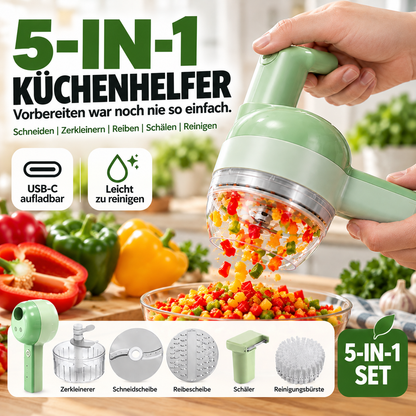 5-in-1 manuelles elektrisches Gemüseschneider-Set, kabellose Multifunktions-Küchenmaschine