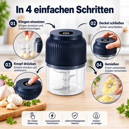 ⚡ clakryna® Mini Elektrischer Zerkleinerer – Gemüse & Knoblauch in Sekunden schneiden