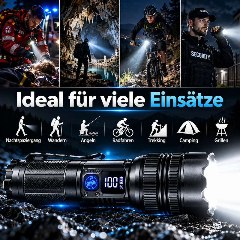 🔦 clakryna® Ultrahelle Akku-Taschenlampe – Starker Fernstrahl & Powerbank-Funktion