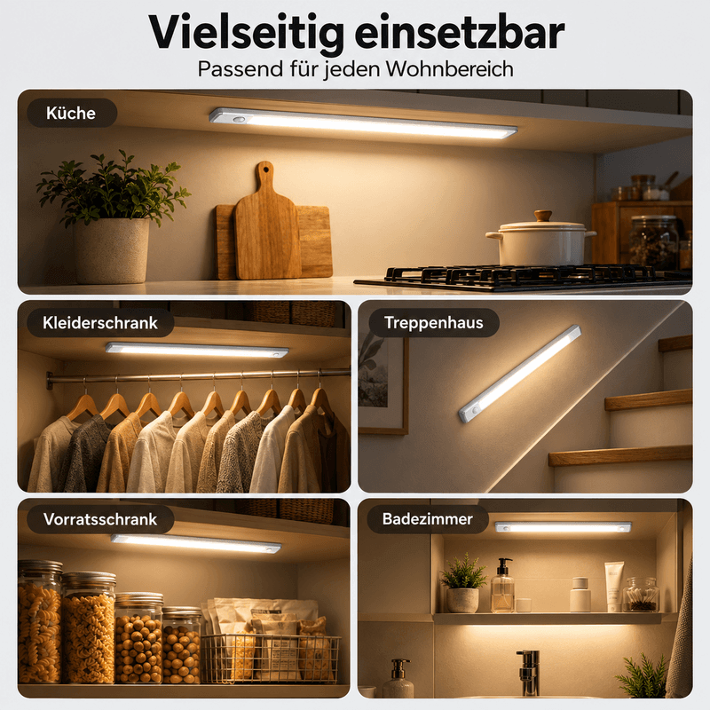 💡 clakryna® LED-Unterbauleuchte mit Bewegungsmelder – 3 Lichtfarben, kabellos & wiederaufladbar