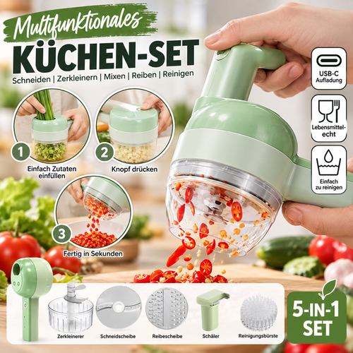 5-in-1 manuelles elektrisches Gemüseschneider-Set, kabellose Multifunktions-Küchenmaschine