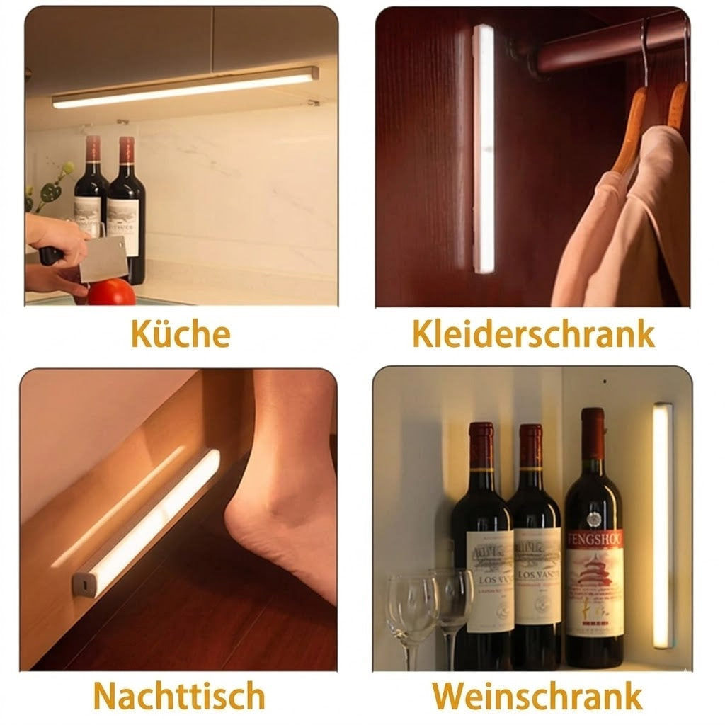 💡Drahtlose LED-Lichtleiste mit Bewegungssensor – wiederaufladbare und magnetische Unterbauleuchte – ultradünnes Nachtlicht zum Aufkleben für Küche, Kleiderschrank, Treppe und Flur (kein Bohren erforderlich)