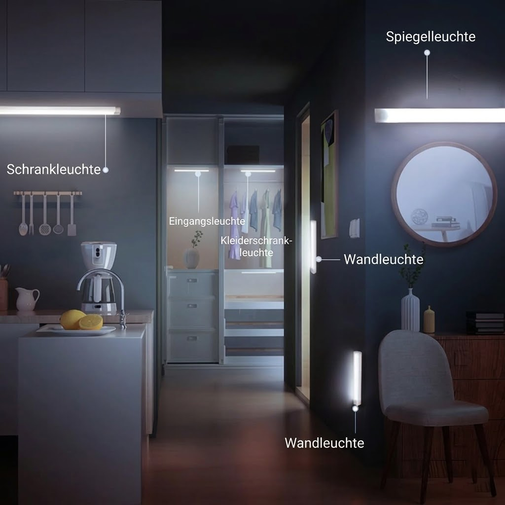 💡Drahtlose LED-Lichtleiste mit Bewegungssensor – wiederaufladbare und magnetische Unterbauleuchte – ultradünnes Nachtlicht zum Aufkleben für Küche, Kleiderschrank, Treppe und Flur (kein Bohren erforderlich)
